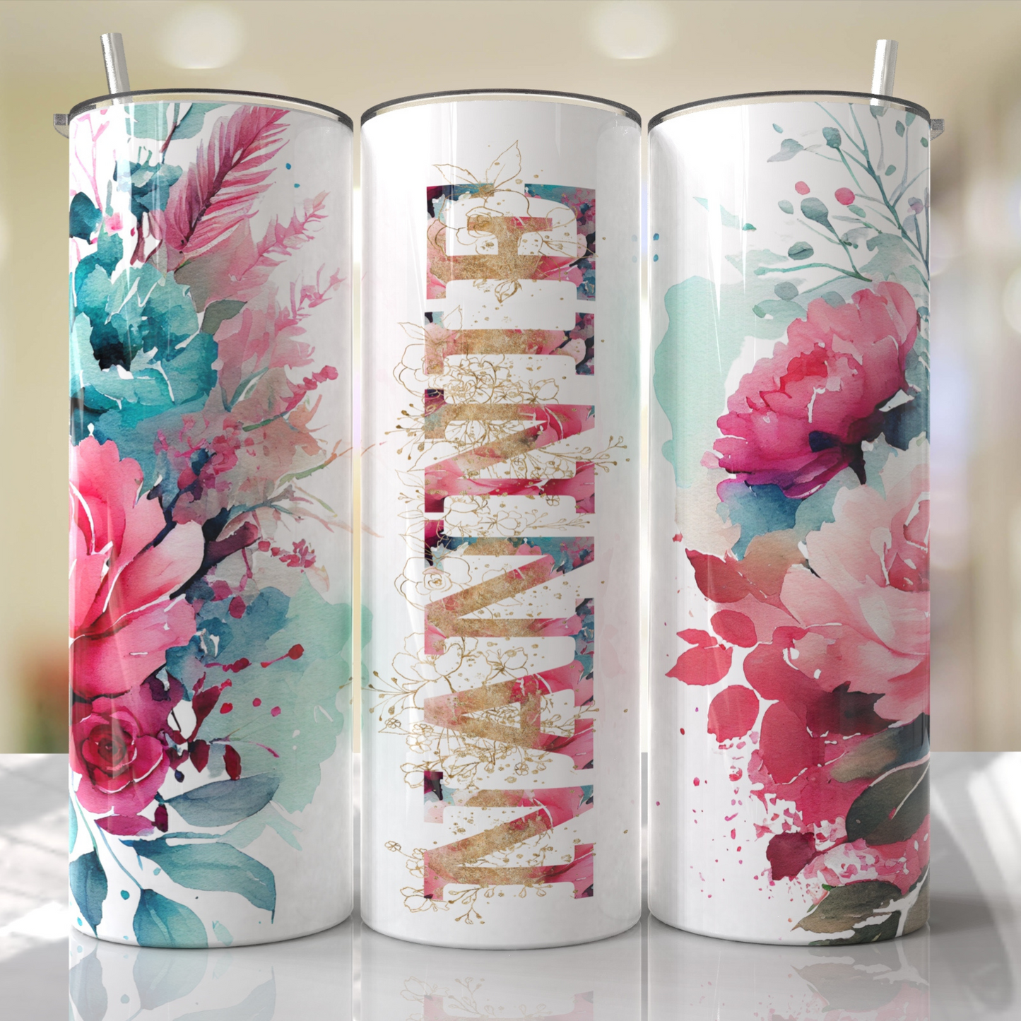 Mom, Grandma, Nanna, Pink Roses Customize With Your Favorite Mama Tumbler