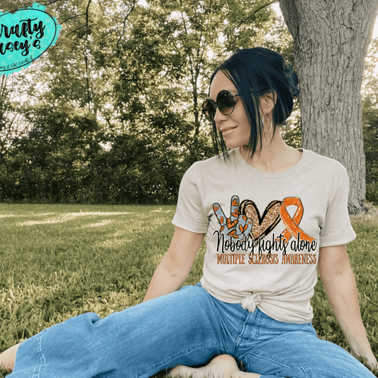 Multiple Sclerosis Awareness Nobody Fights Alone- Ribbon-Unisex T-shirts
