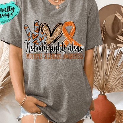 Multiple Sclerosis Awareness Nobody Fights Alone- Ribbon-Unisex T-shirts