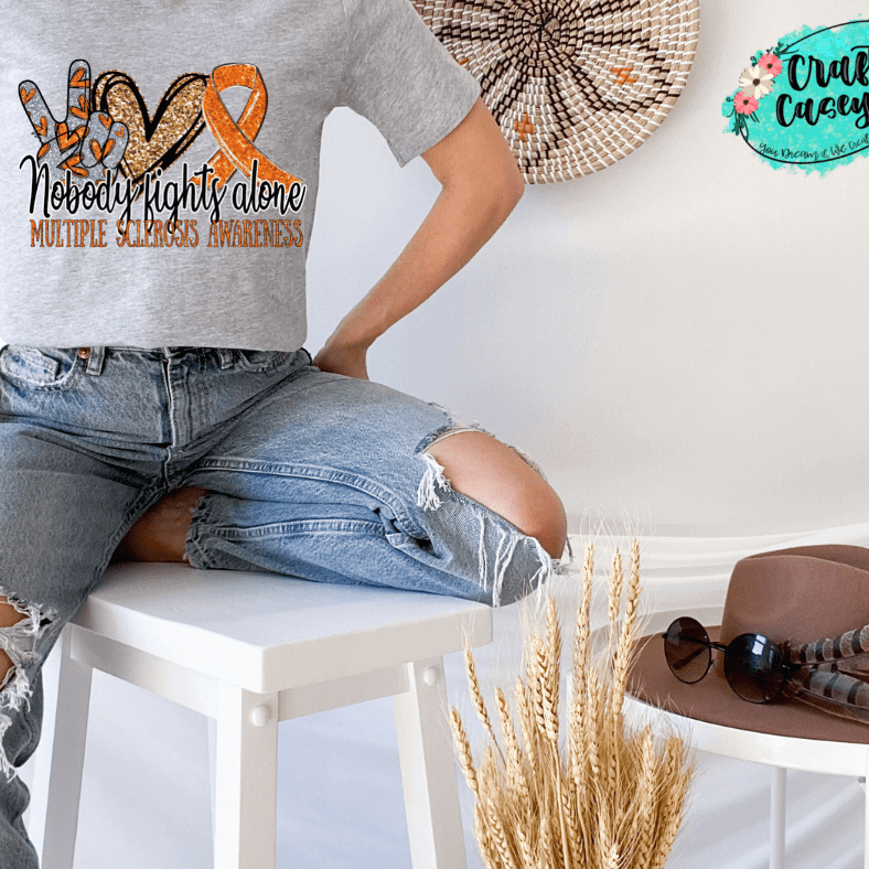 Multiple Sclerosis Awareness Nobody Fights Alone- Ribbon-Unisex T-shirts