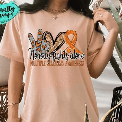 Multiple Sclerosis Awareness Nobody Fights Alone- Ribbon-Unisex T-shirts
