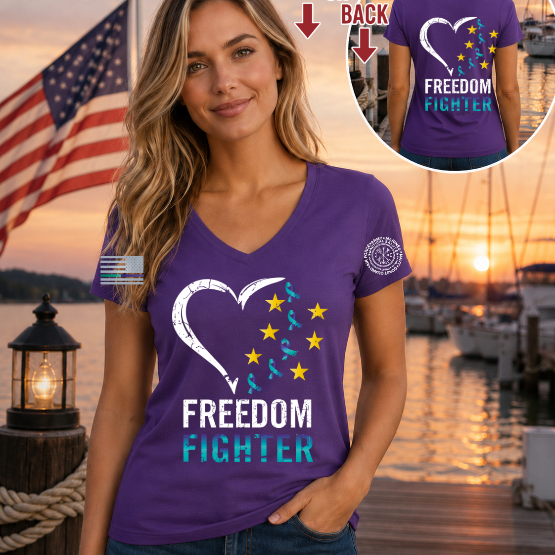 Nautical Salute Freedom Fighter District Women’s Perfect Weight V-Neck Tee