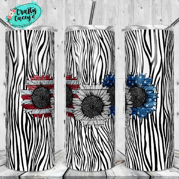 Patriotic Retro Sunflower Red White & Blue- Tumbler