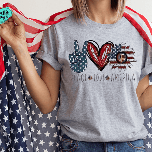 Peace Love America Sunflower Patriotic Tee