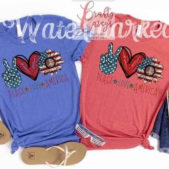 Peace Love America Sunflower Patriotic Tee