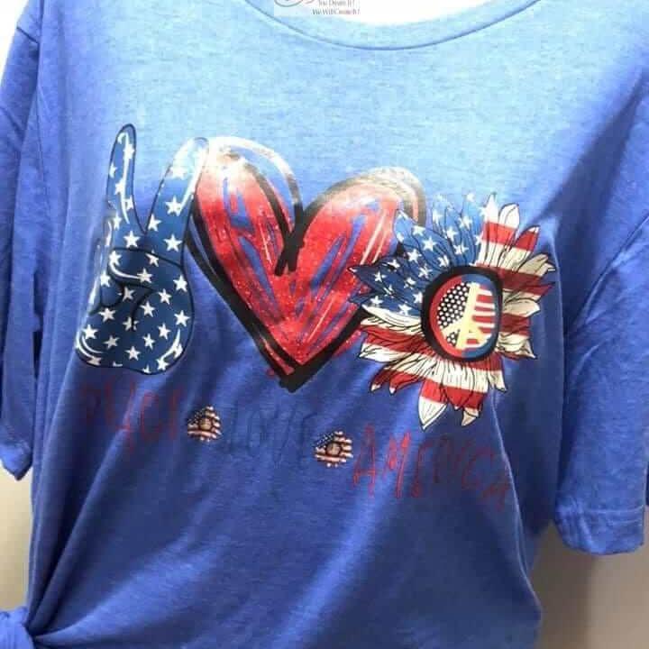 Peace Love America Sunflower Patriotic Tee