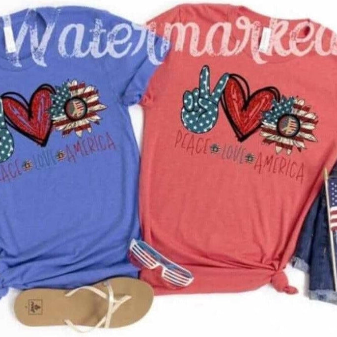 Peace Love America Sunflower Patriotic Tee