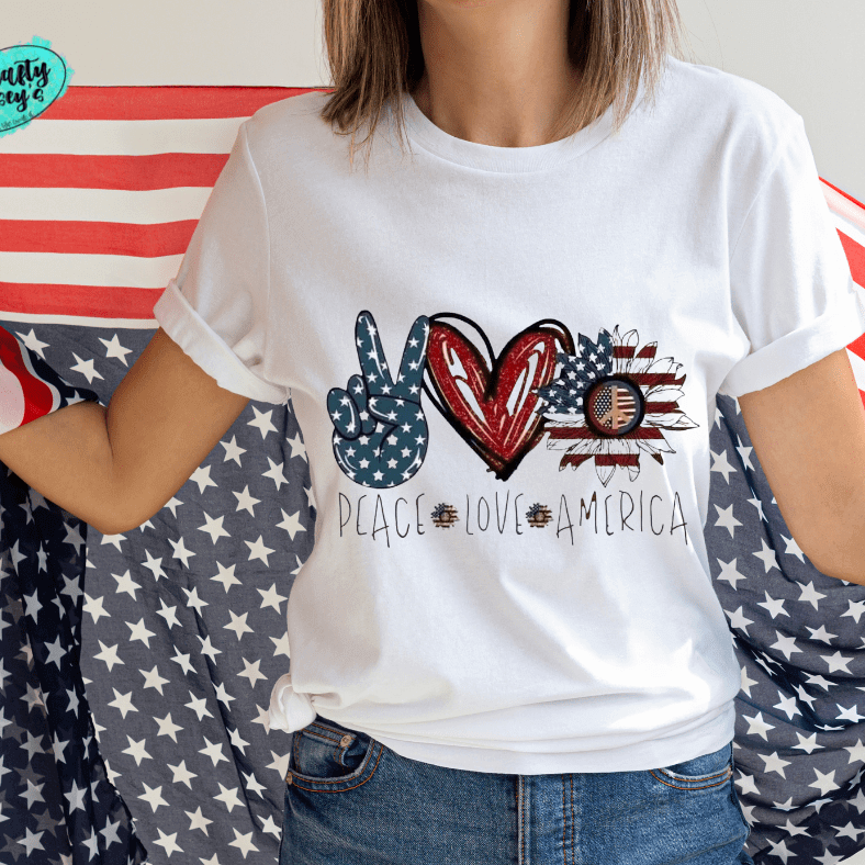 Peace Love America Sunflower Patriotic Tee