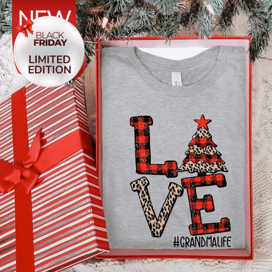 Personalized Leopard Plaid Love Christmas Tree -Unisex T-shirt