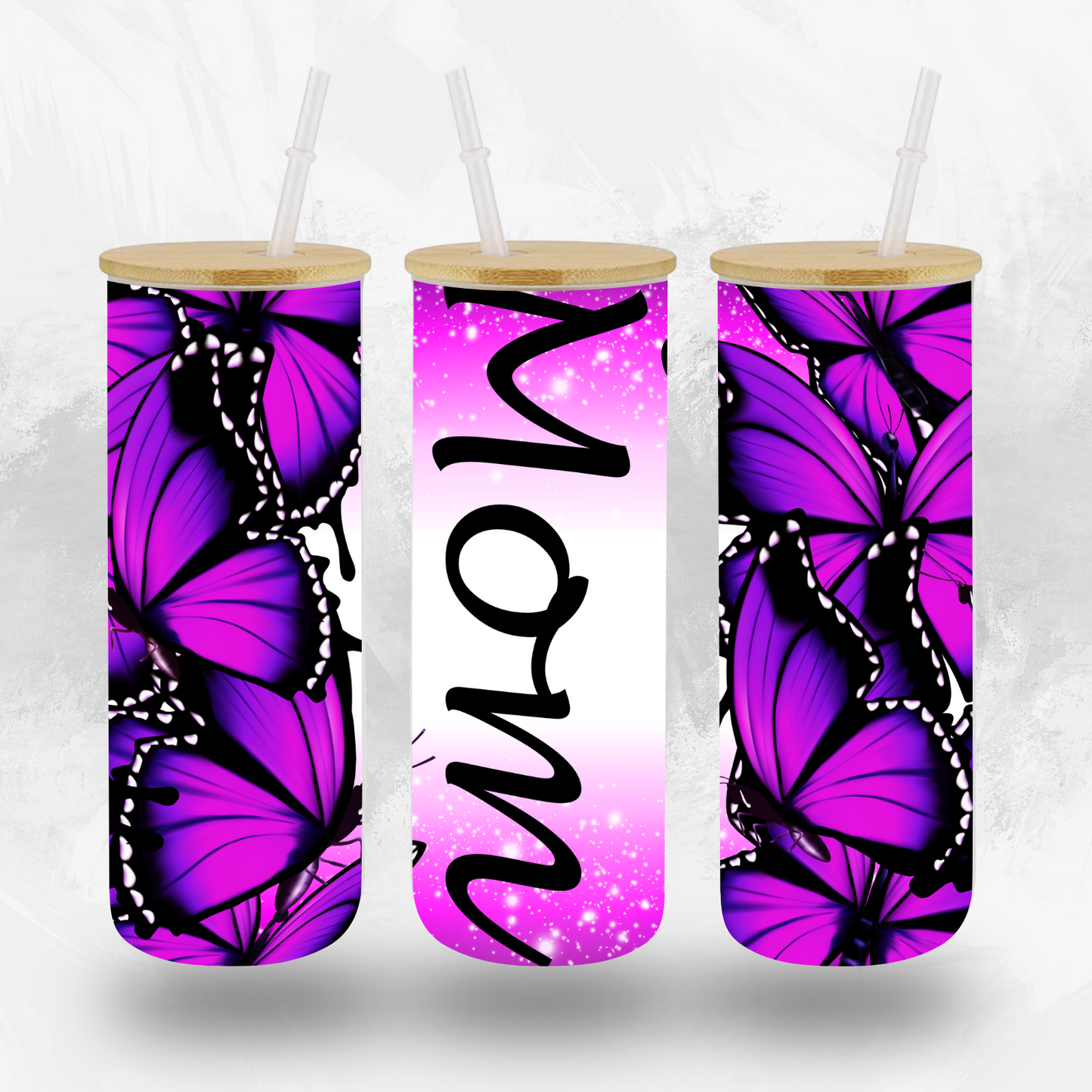 Personalized Mom Butterfly Glass Tumbler