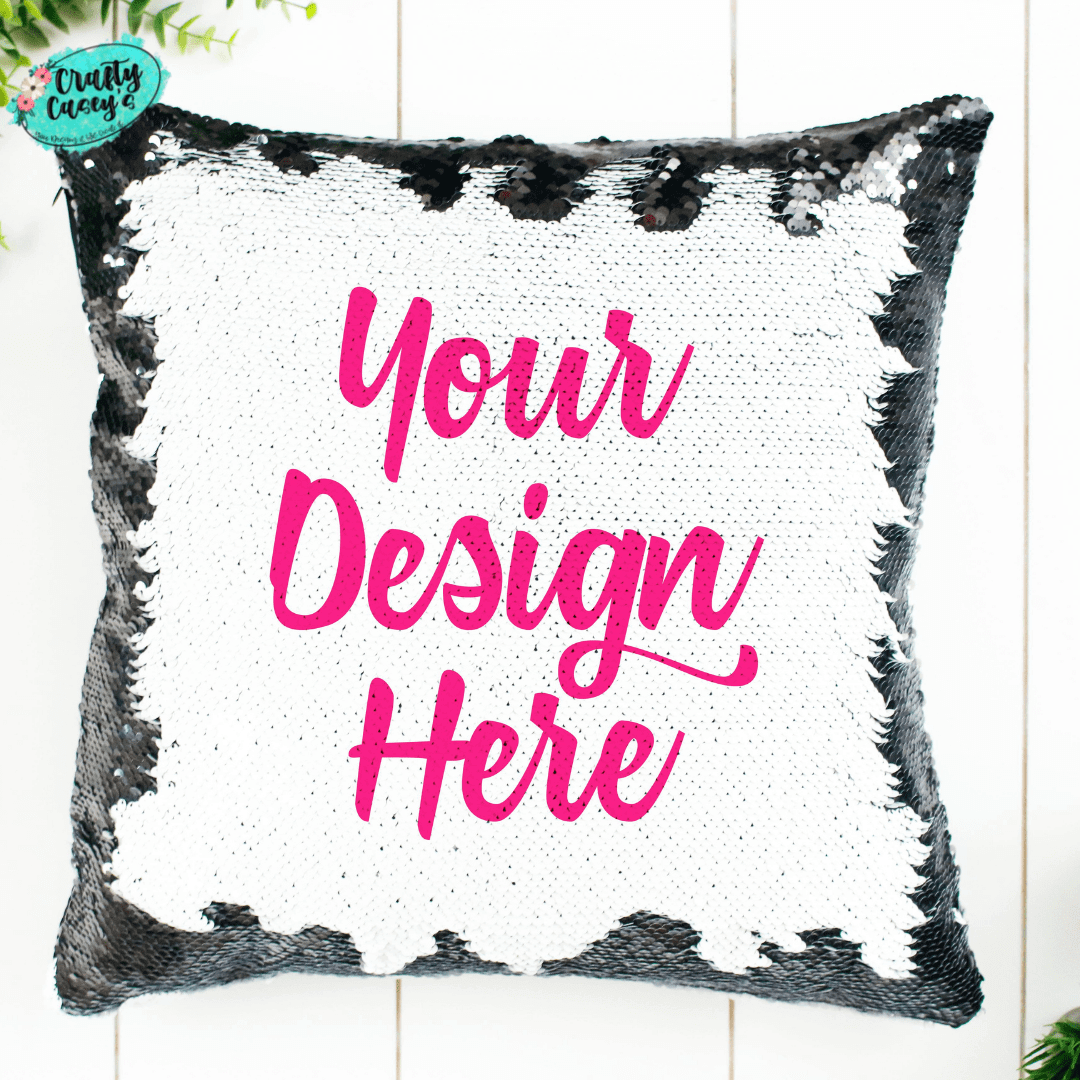 Crafty Casey's Christmas Sequin Pillows 18x18 in / Black Sequin Personalized Sequin Pillows-Text or Photo - Throw Pillow Cover