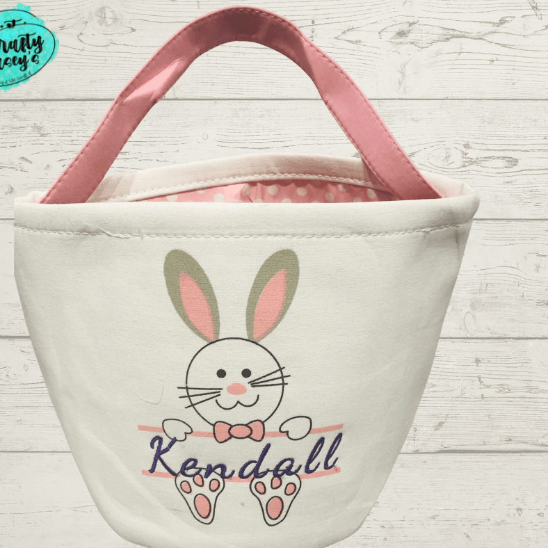 Pink Bunny Split Easter Basket-Personalized-Embroidered