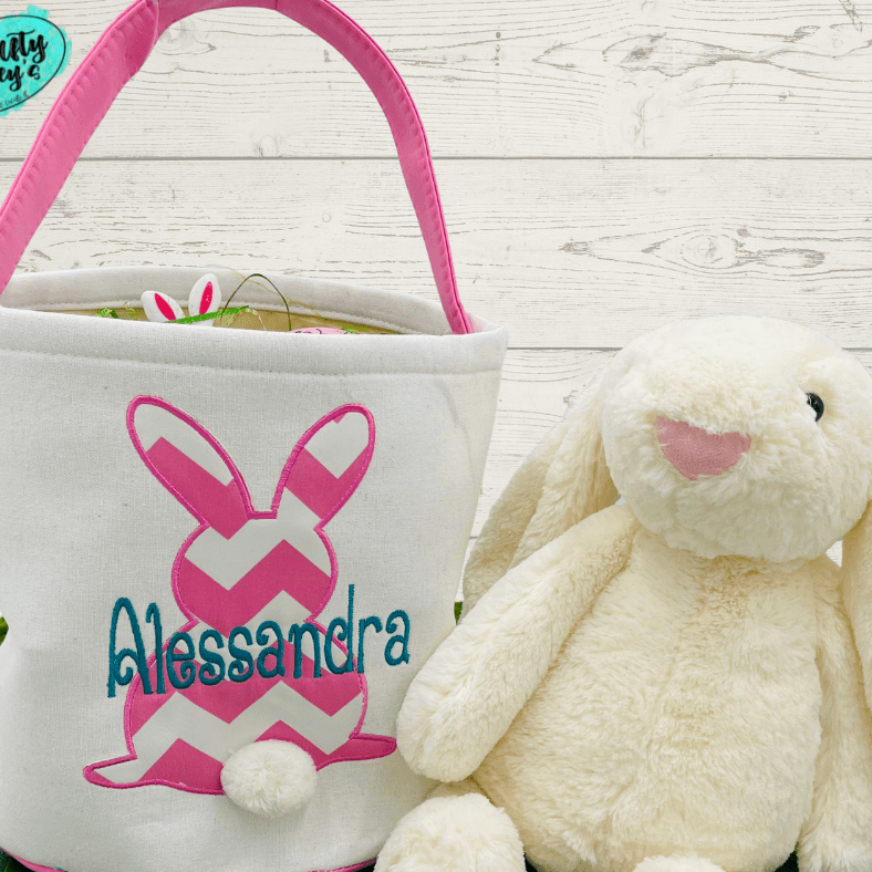 Pink Chevron Easter Bunny Baskets-Personalized-Embroidered