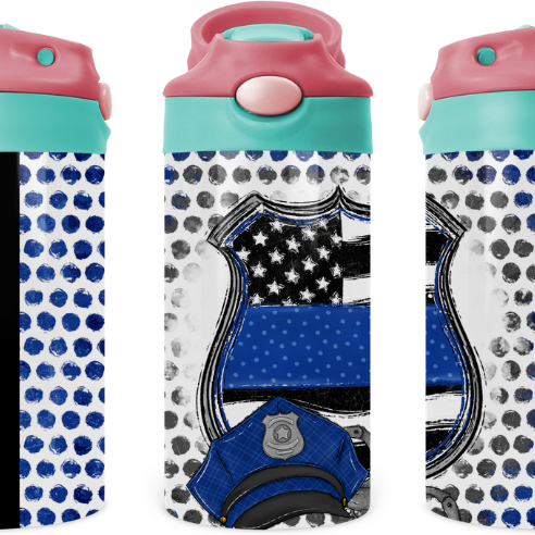 Police Badge Kids 12 oz Water Bottle Flip Top