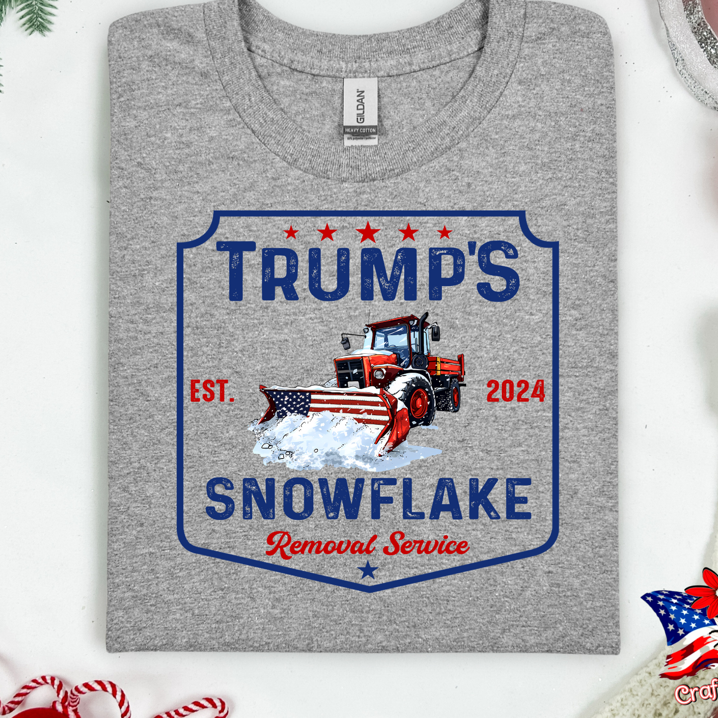Pro-Trump "Snowflake Removal Service"2024 Crew Neck Patriotic Humor Tee