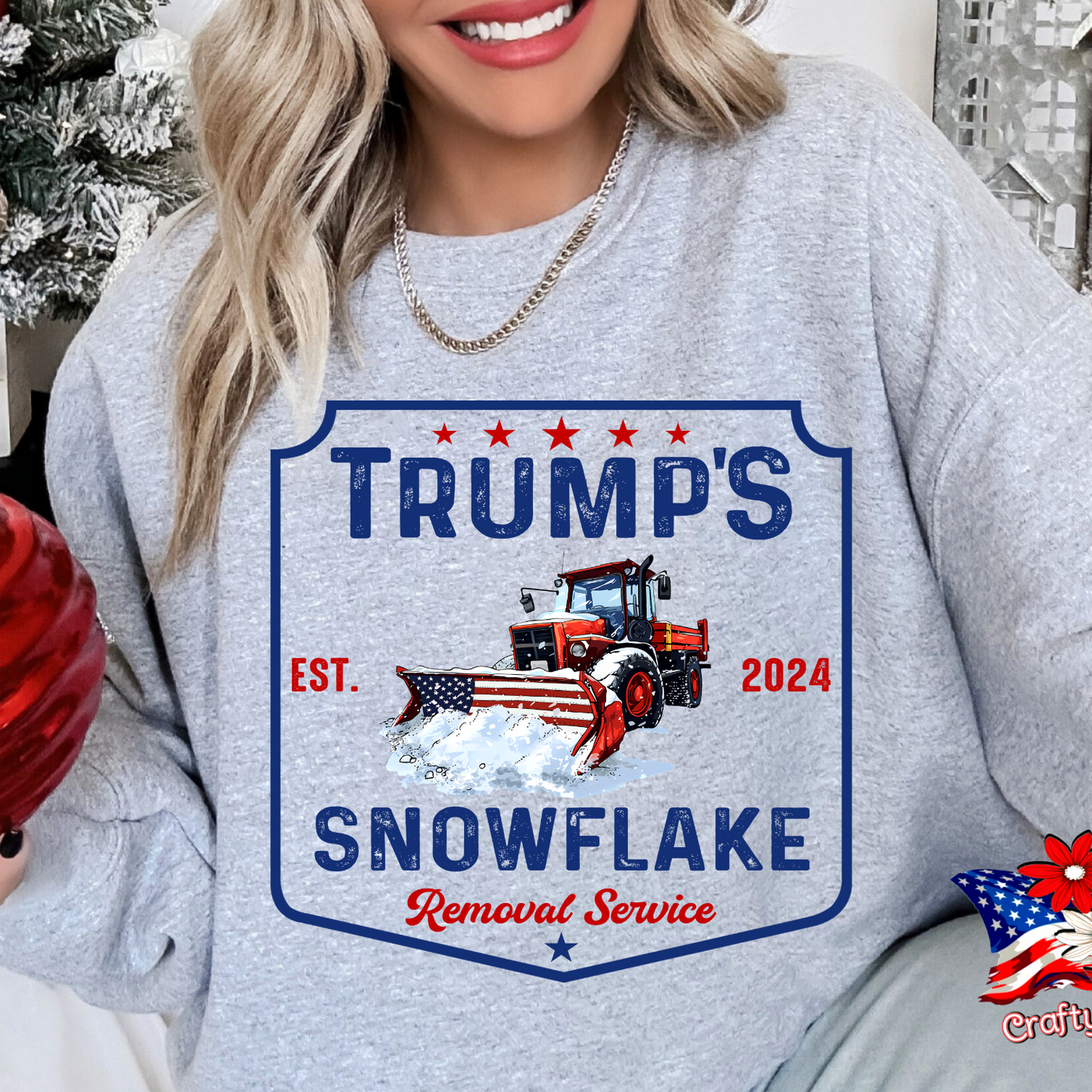 Pro-Trump "Snowflake Removal Service"2024 Crew Neck Patriotic Humor Tee