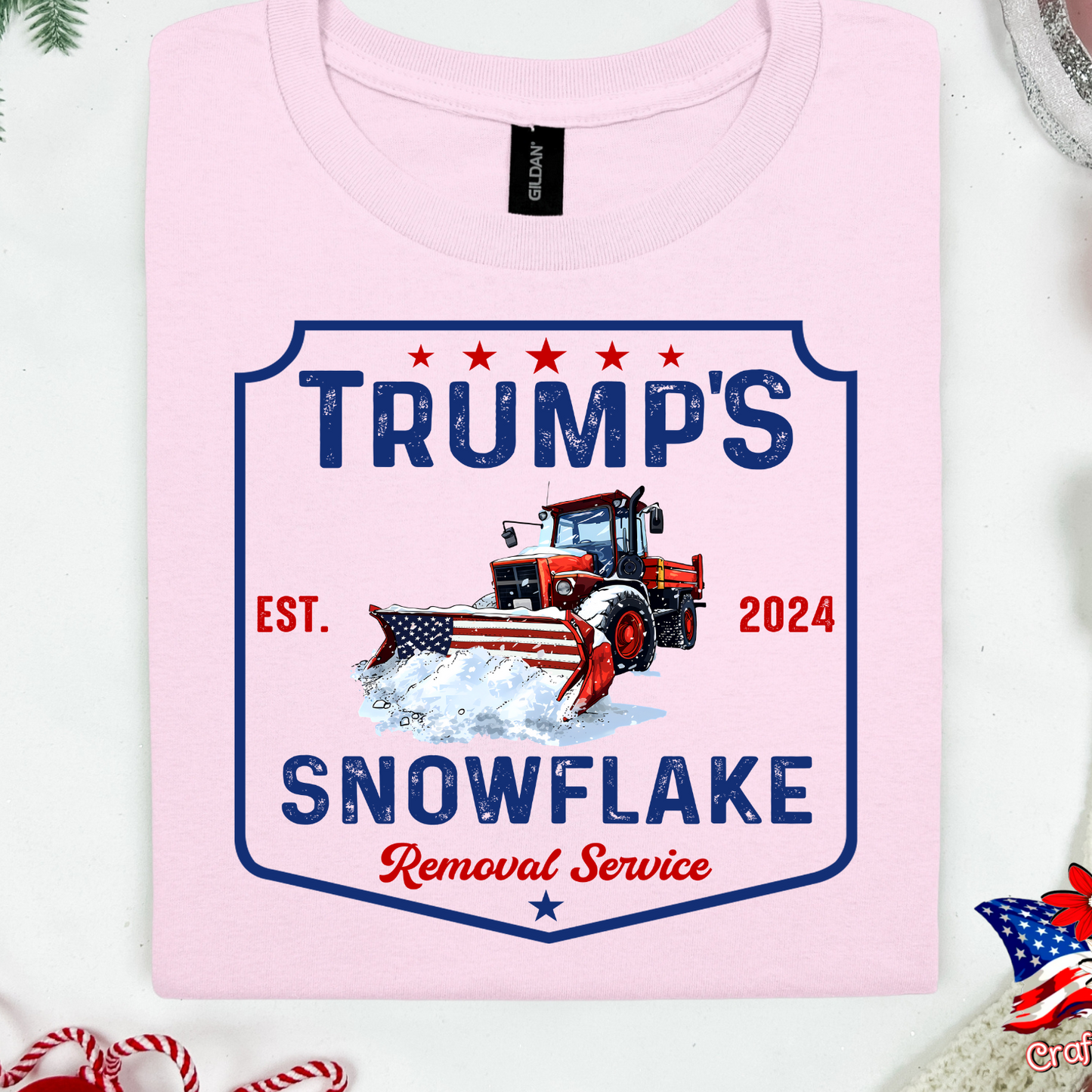 Pro-Trump "Snowflake Removal Service"2024 Crew Neck Patriotic Humor Tee