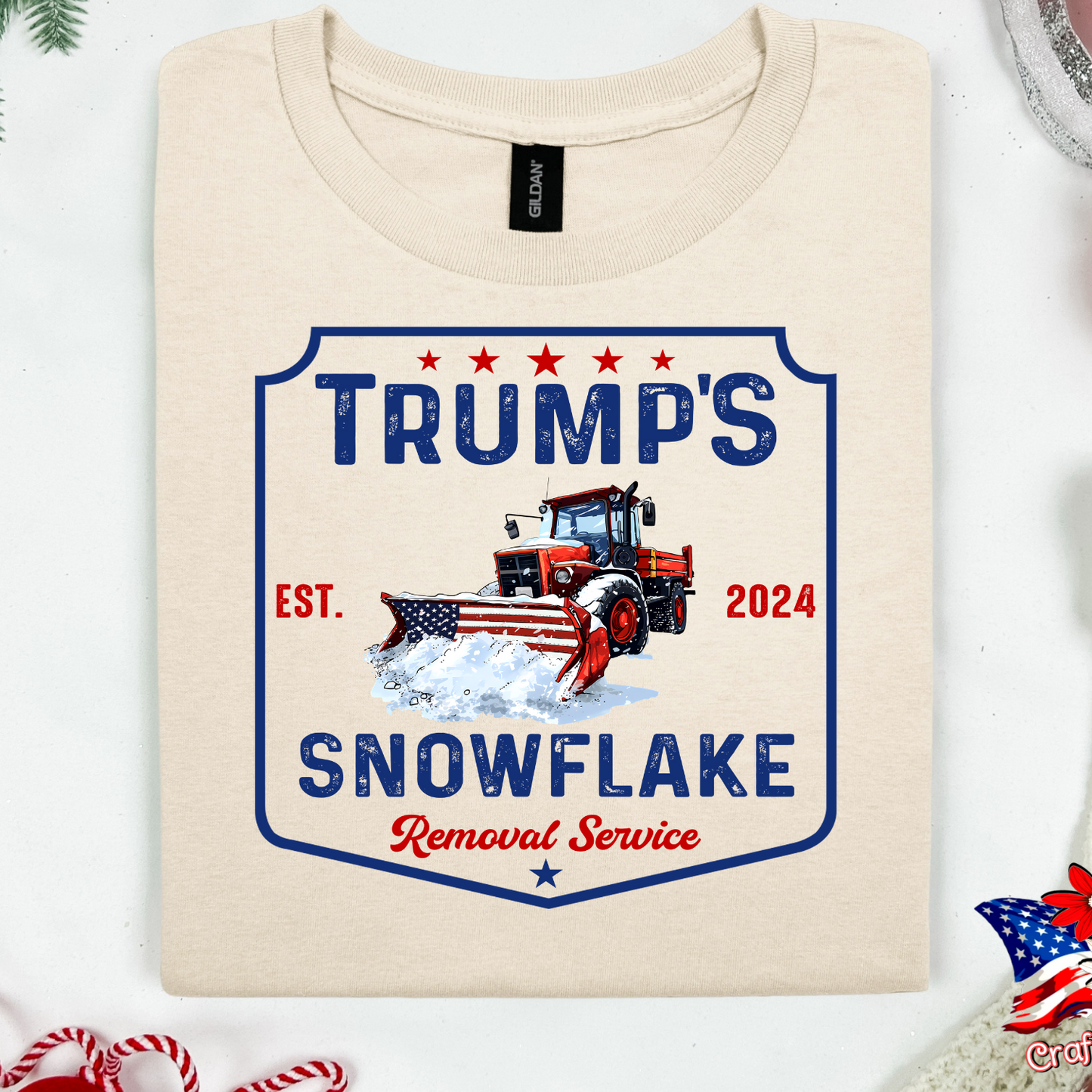 Pro-Trump "Snowflake Removal Service"2024 Crew Neck Patriotic Humor Tee