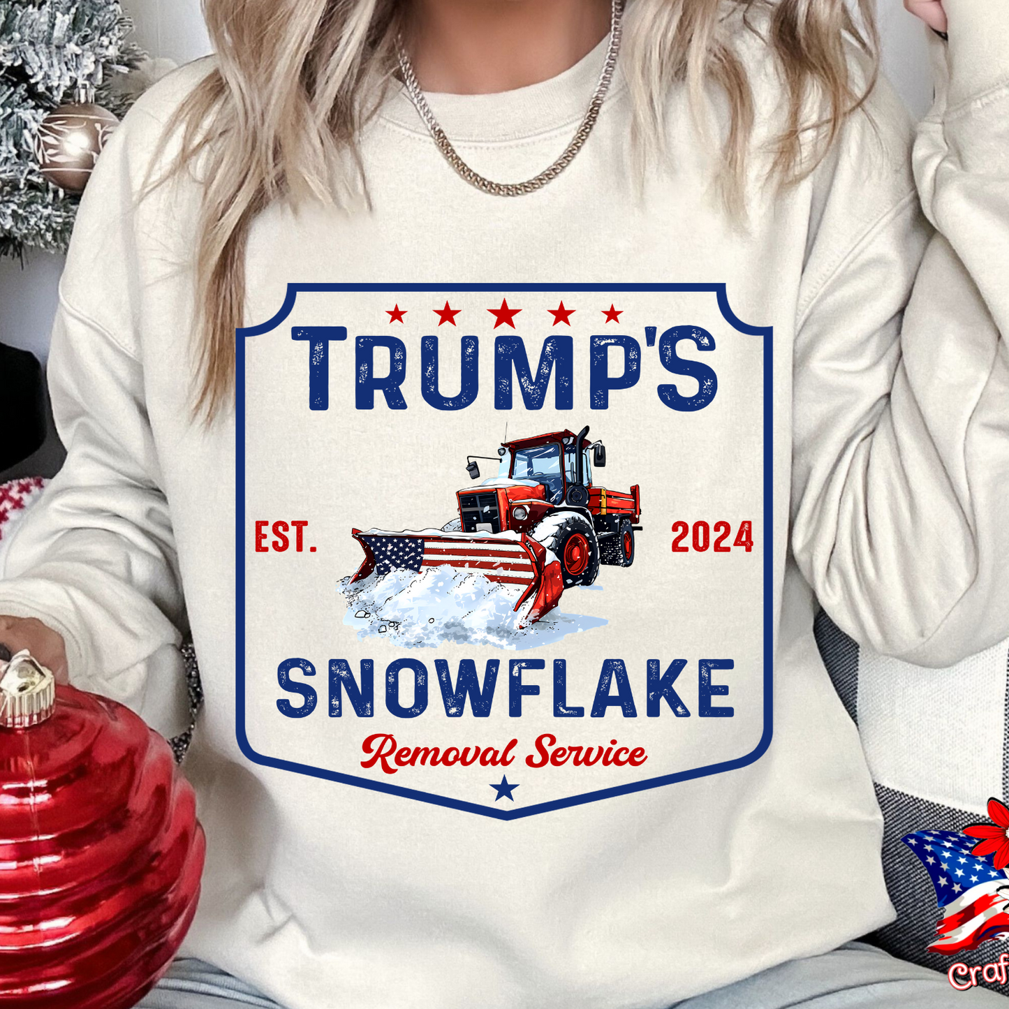 Pro-Trump "Snowflake Removal Service"2024 Crew Neck Patriotic Humor Tee