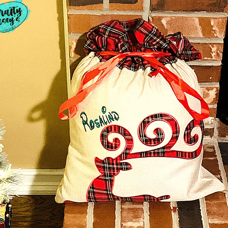 Reindeer Santa Sack-Red Buffalo Plaid Christmas Gift Wrapping -Personalized-Embroidered Crafty Casey's