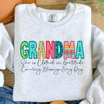 She Is Clothed In Gratitude MAMA Personalized Crewneck