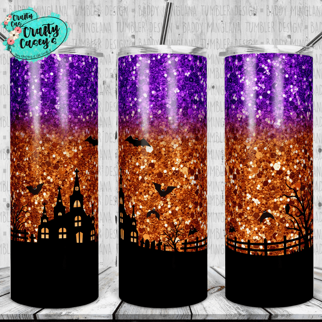 Crafty Casey's Home & Garden > Kitchen & Dining > Tableware > Drinkware > Tumblers 20 fl oz. / Multi / Skinny Shimmer Witch House -Halloween-Stainless Steel Tumbler