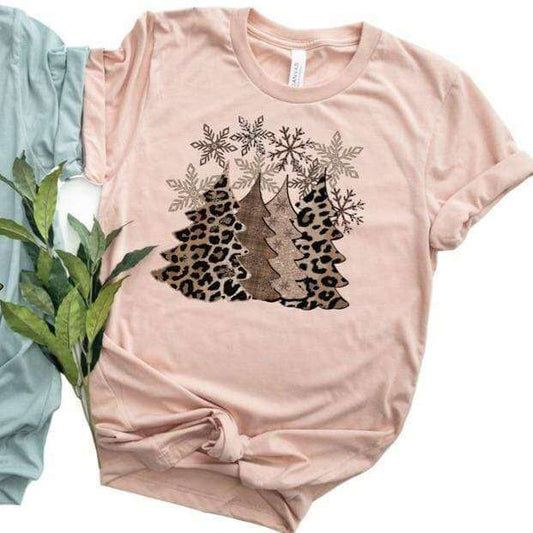 Snowflakes & Leopard Christmas Tree's Tee