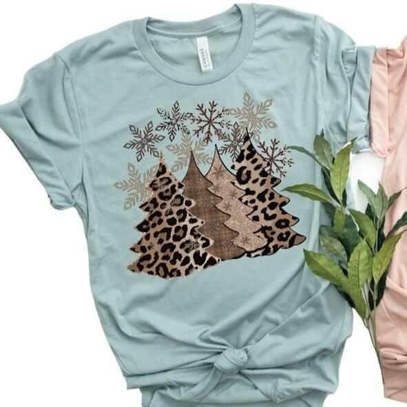 Snowflakes & Leopard Christmas Tree's Tee
