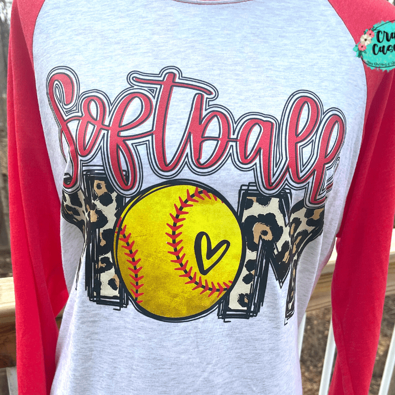 Softball Mom Leopard 3/4 Raglan Tee