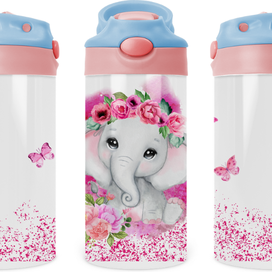 Sparkle Baby Elephant Kids 12 oz Water Bottle Flip Top