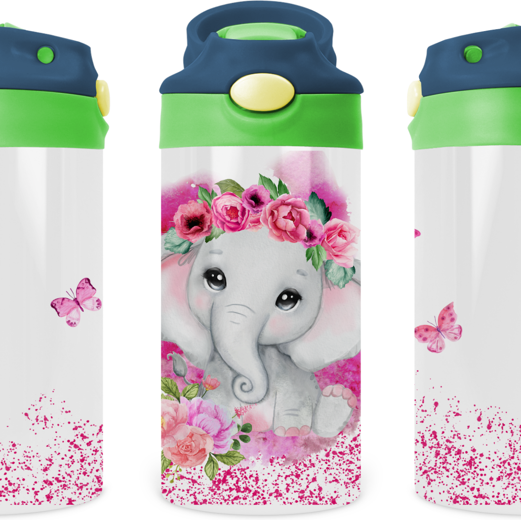 Sparkle Baby Elephant Kids 12 oz Water Bottle Flip Top