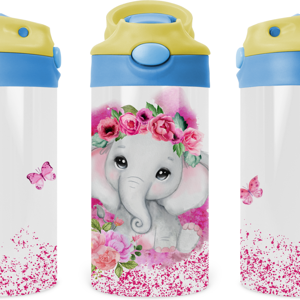 Sparkle Baby Elephant Kids 12 oz Water Bottle Flip Top