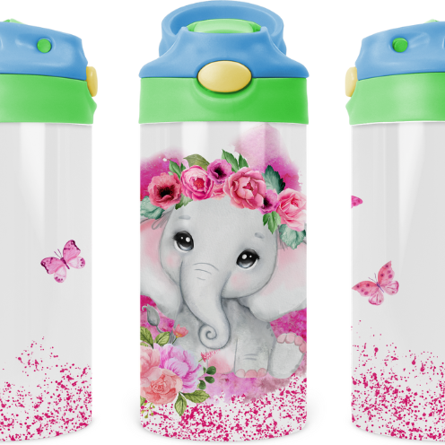 Sparkle Baby Elephant Kids 12 oz Water Bottle Flip Top