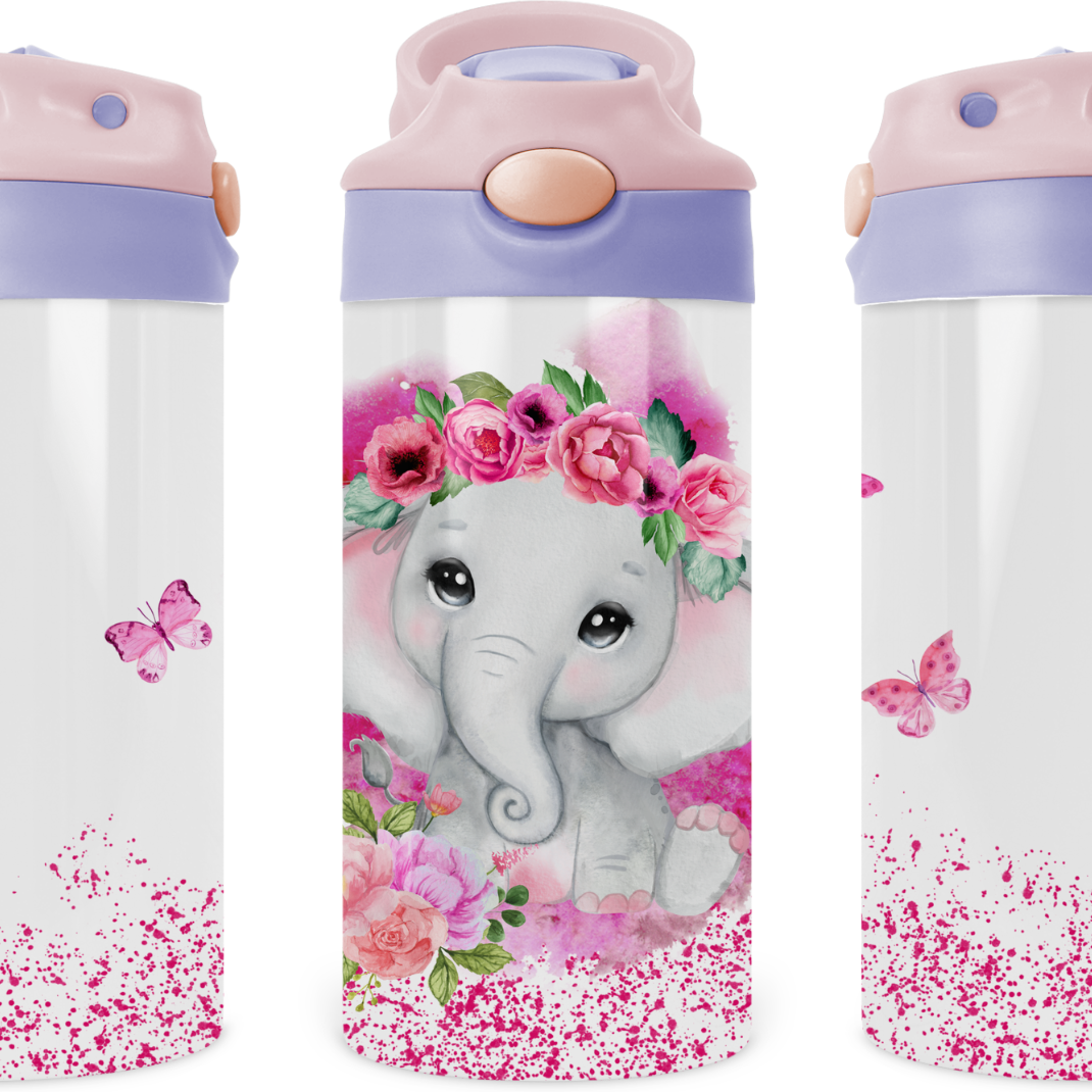 Sparkle Baby Elephant Kids 12 oz Water Bottle Flip Top