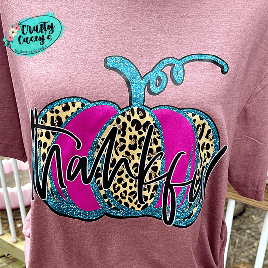 Thankful Leopard Pink Teal Pumpkin Fall T-shirts