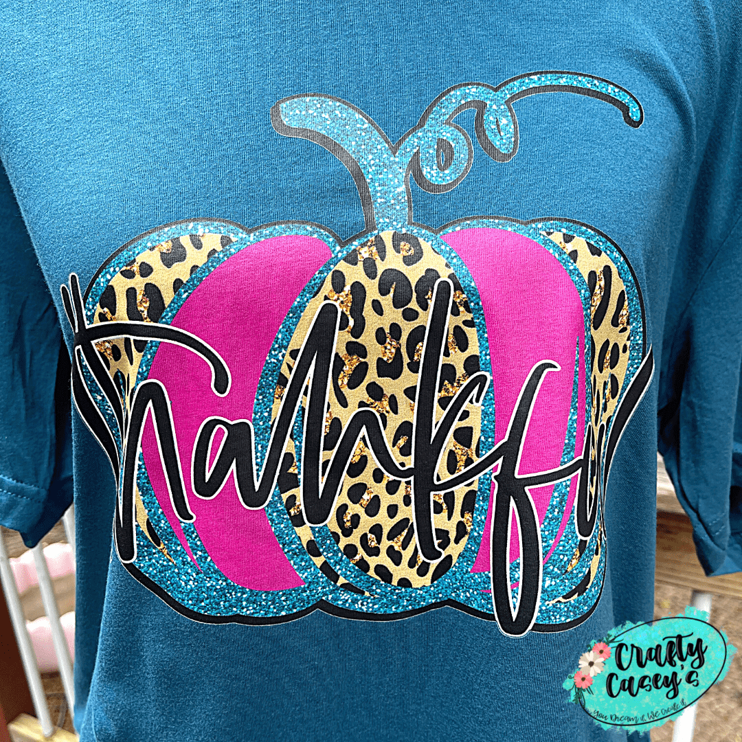 Thankful Leopard Pink Teal Pumpkin Fall T-shirts