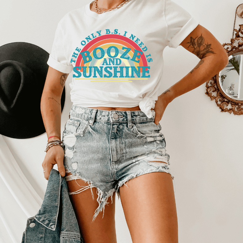 The Only B.S I Need Is Booze & Sunshine -Funny T-shirt Crafty Casey's