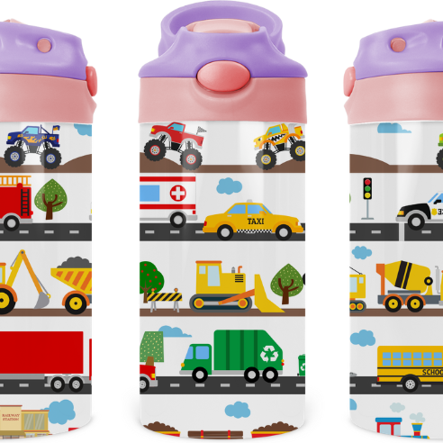 Trains, Planes, Automobiles kids 12 oz Water Bottle Flip Top