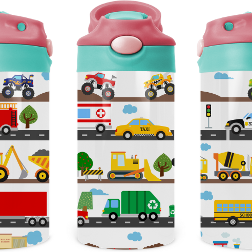 Trains, Planes, Automobiles kids 12 oz Water Bottle Flip Top