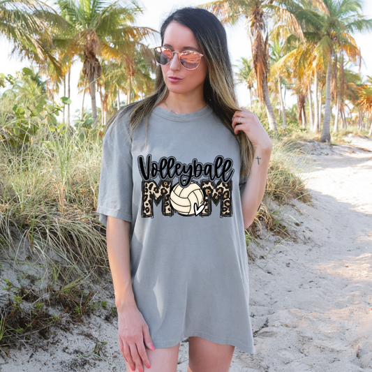 Volley Ball Mom Leopard Sports Tee