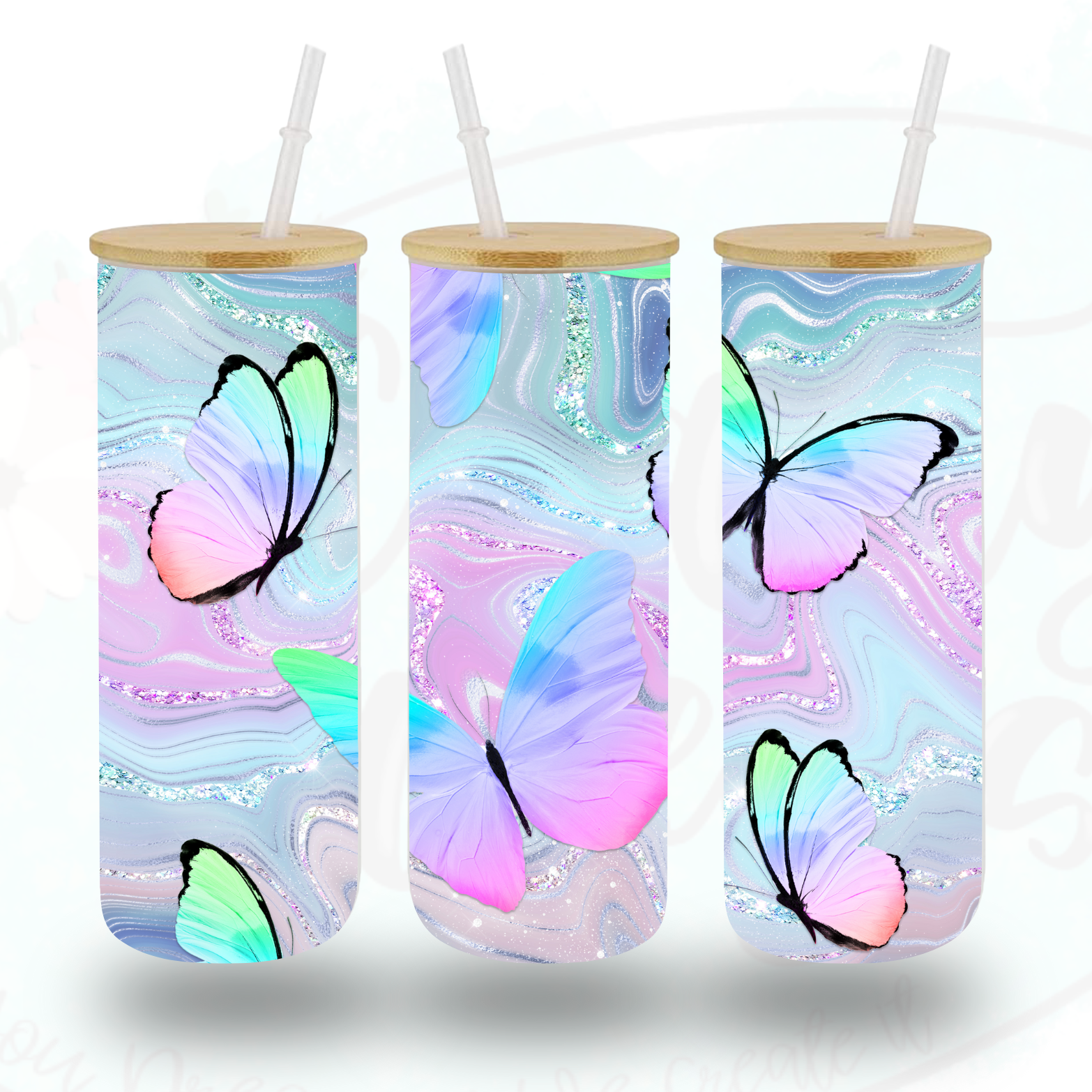 1 Set Butterfly Glass Cup Drinking Straws Reusable Clear Straws