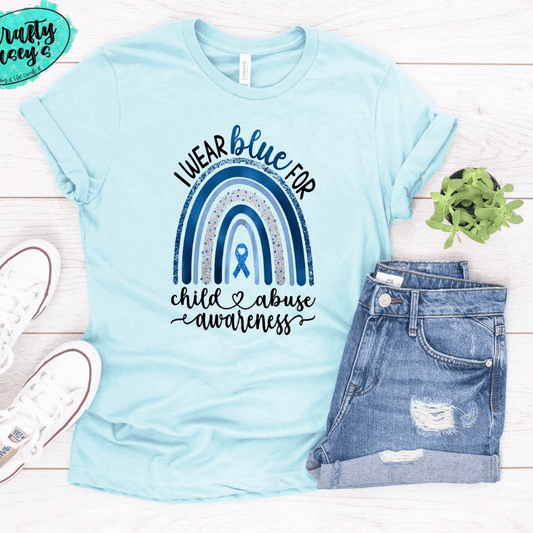 We Wear Blue For Autism Awareness Rainbow Tee