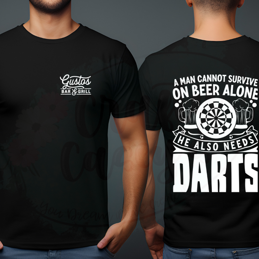 A Man Can't Survive On Beer Alone He Also Needs Darts Tee's