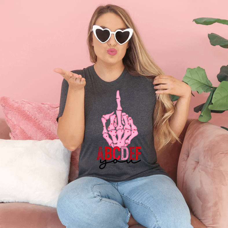 ABCD-F-You Funny Skeleton Finger Valentines Tee