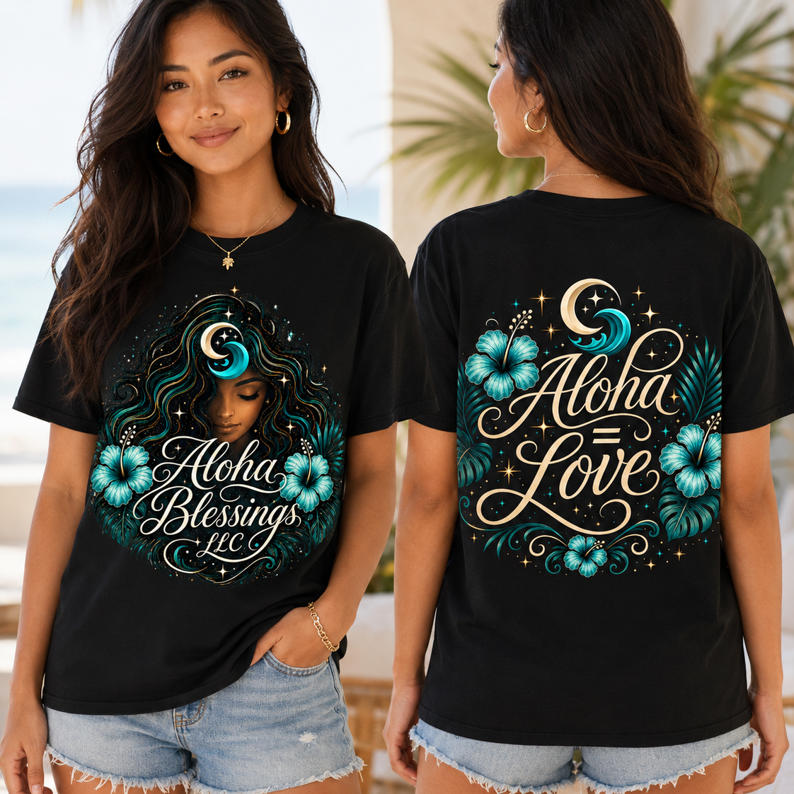 Aloha Blessings LLC Front & Back Graphic T-Shirt