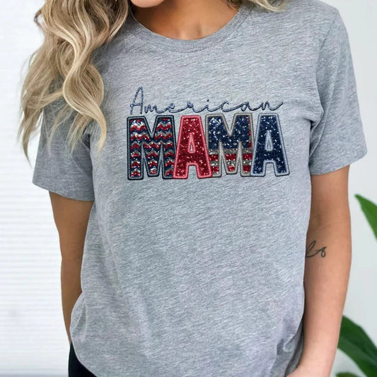 American Mama Faux Glitter Graphic Tee