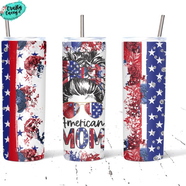 American Mom Bunn Glasses & Bow U.S. Flag Bow- Tumbler