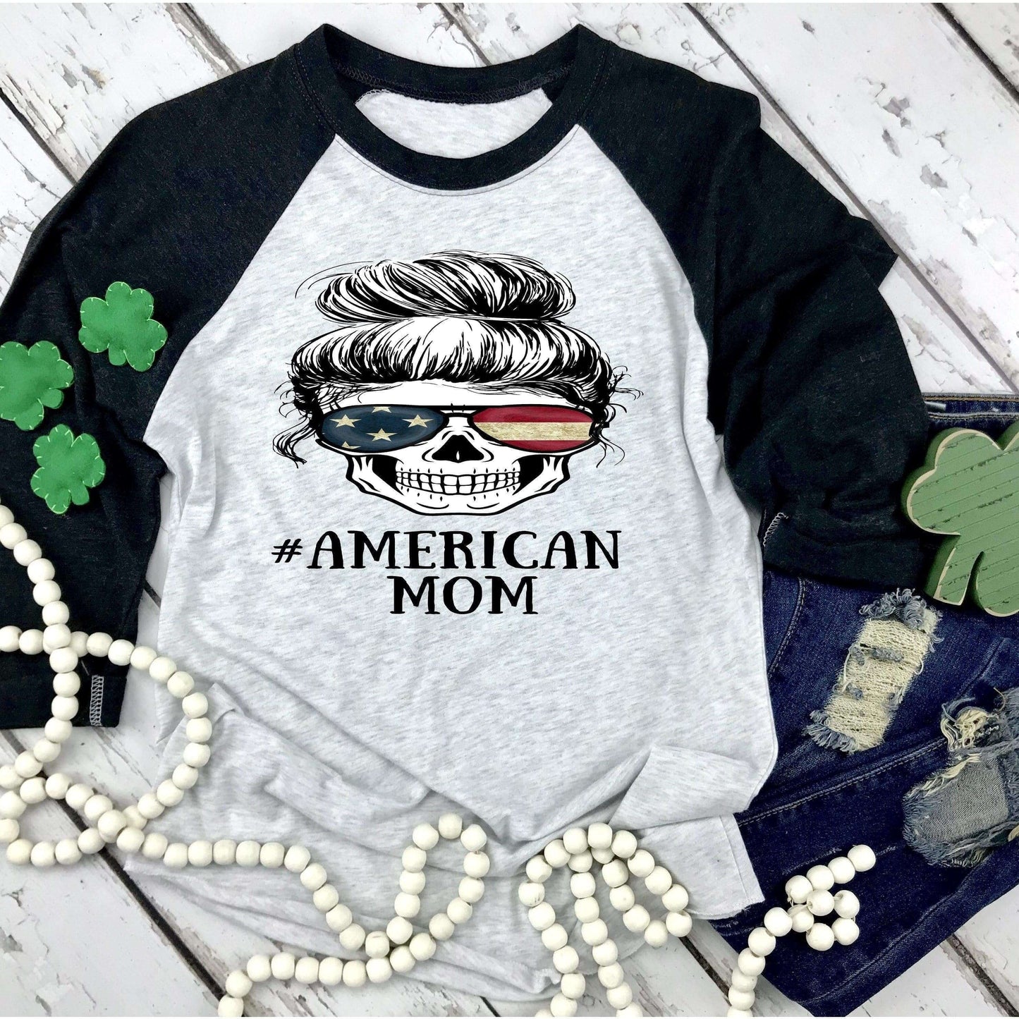 American Mom Skull - Graphic Raglan