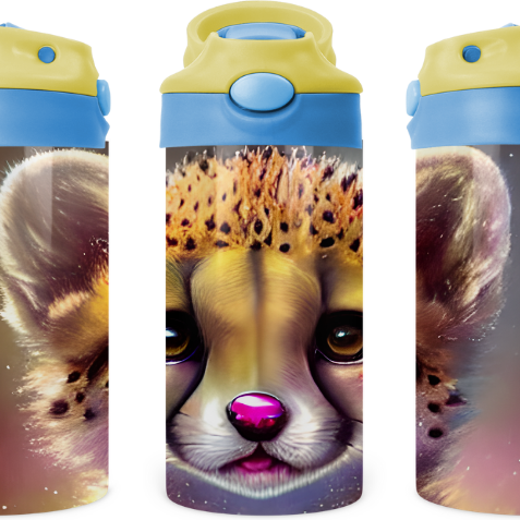 Baby Cheetah Cub Kids 12 oz Water Bottle Flip Top