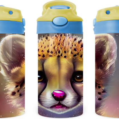Baby Cheetah Cub Kids 12 oz Water Bottle Flip Top